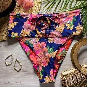 Maaji • Floral Reversible Tie Up Skimpy High Rise Bikini Bottoms
